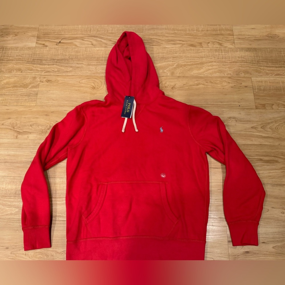 Polo Ralph Lauren Men's RL Fleece Stitched Pony Pullover Hoodie Salmon Red NWT M